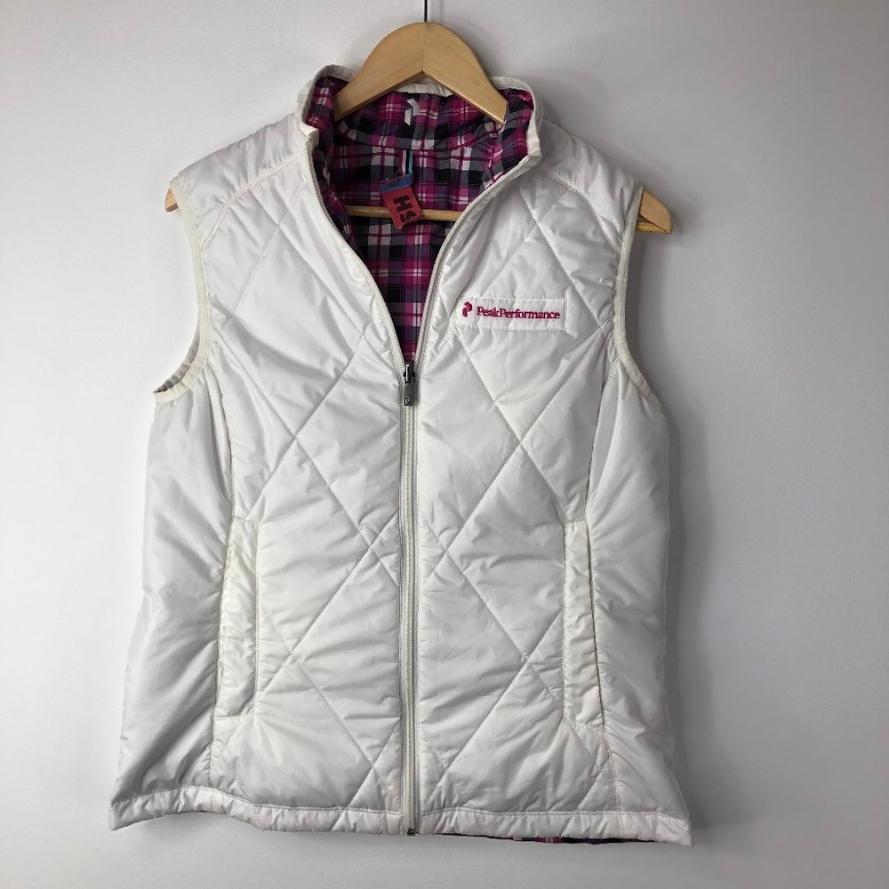 Peak Performance Women Vest White Reversible Pink Plaid Size L
